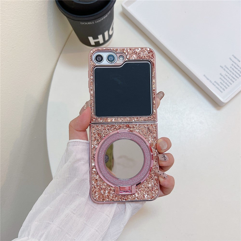 For Samsung Galaxy Z Flip7 FE 5G / Z Flip6 5G Case TPU+PC Kickstand Phone Cover with Mirror