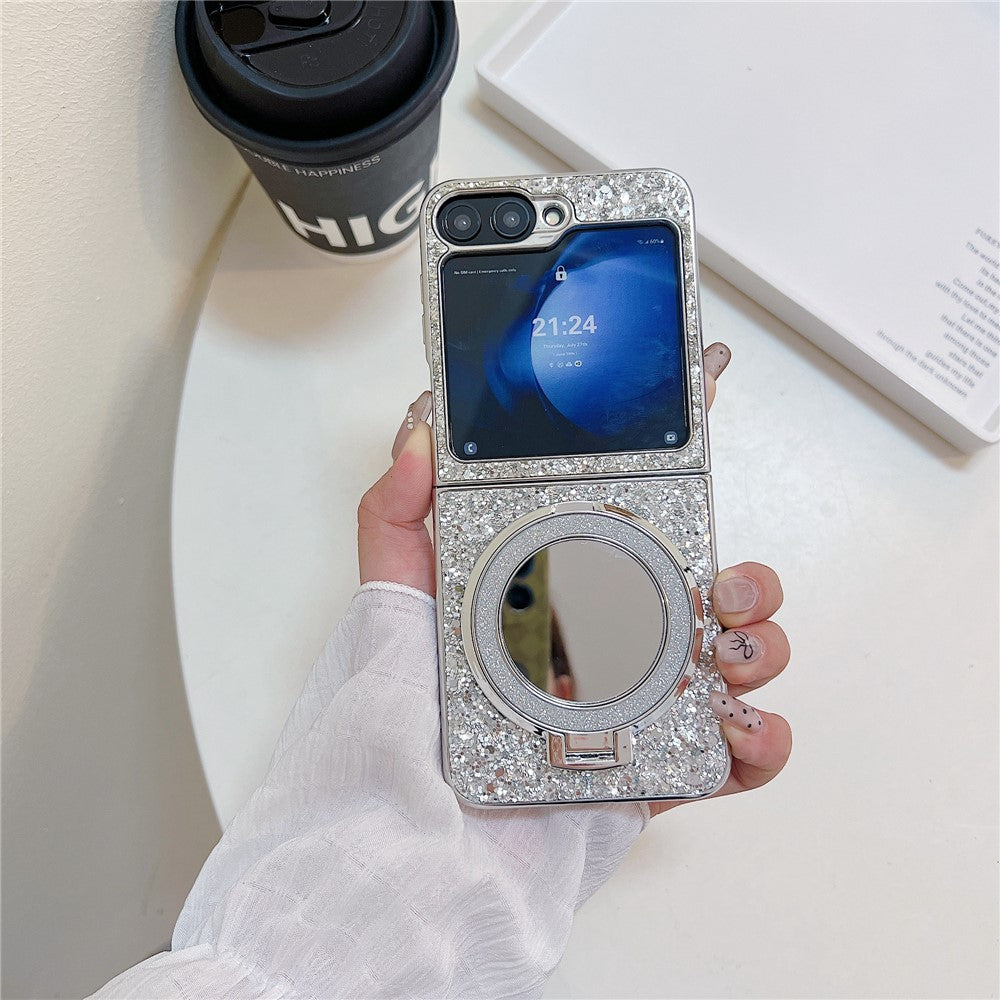 For Samsung Galaxy Z Flip7 FE 5G / Z Flip6 5G Case TPU+PC Kickstand Phone Cover with Mirror