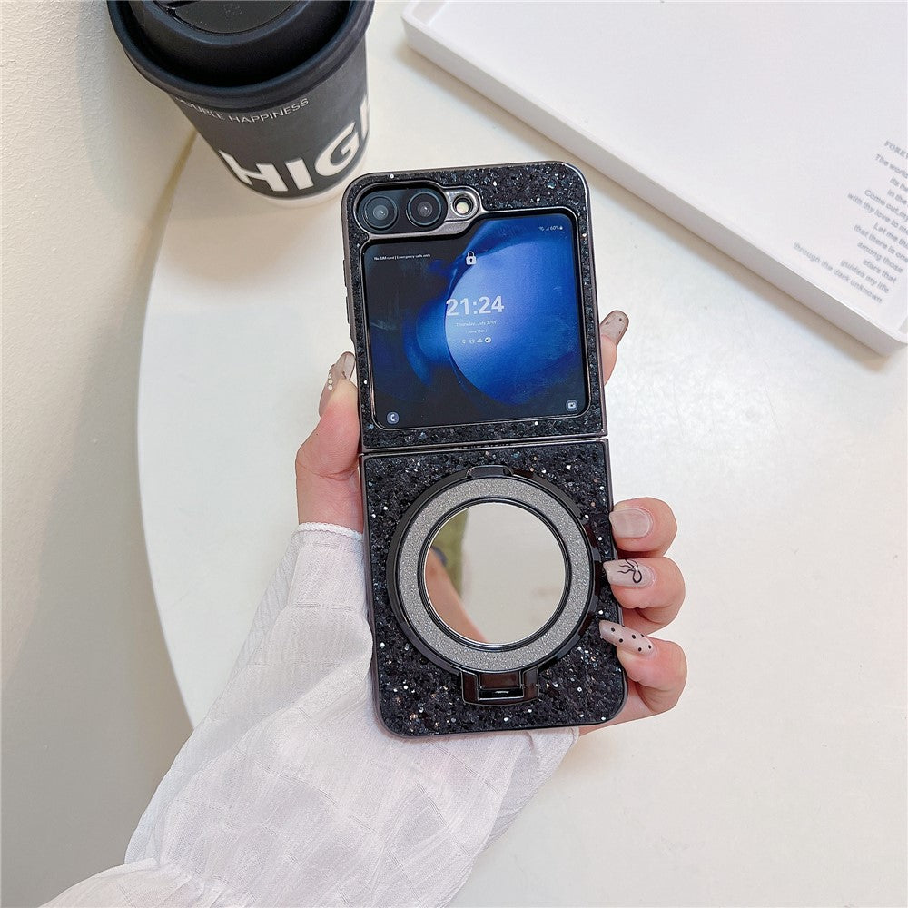 For Samsung Galaxy Z Flip7 FE 5G / Z Flip6 5G Case TPU+PC Kickstand Phone Cover with Mirror