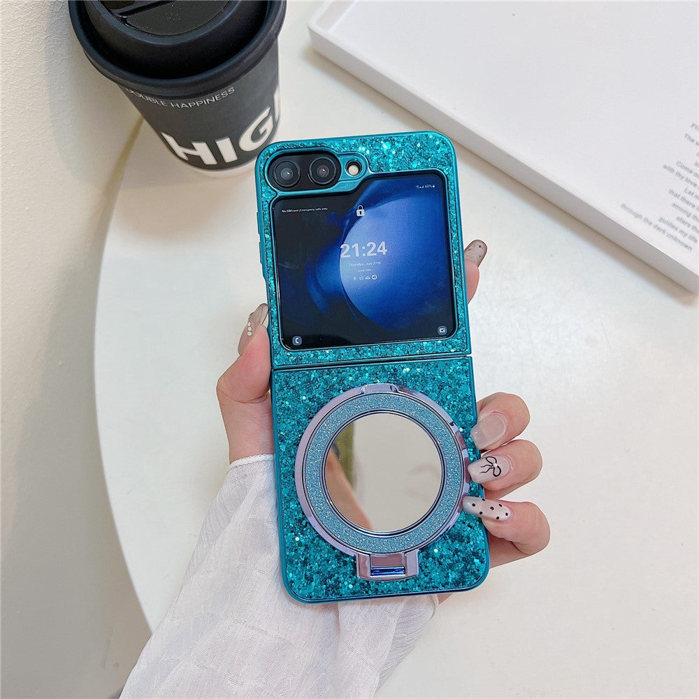For Samsung Galaxy Z Flip7 FE 5G / Z Flip6 5G Case TPU+PC Kickstand Phone Cover with Mirror