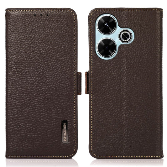 KHAZNEH For Xiaomi Redmi 13 5G / 13 4G Case RFID Blocking Genuine Cow Leather Flip Phone Cover