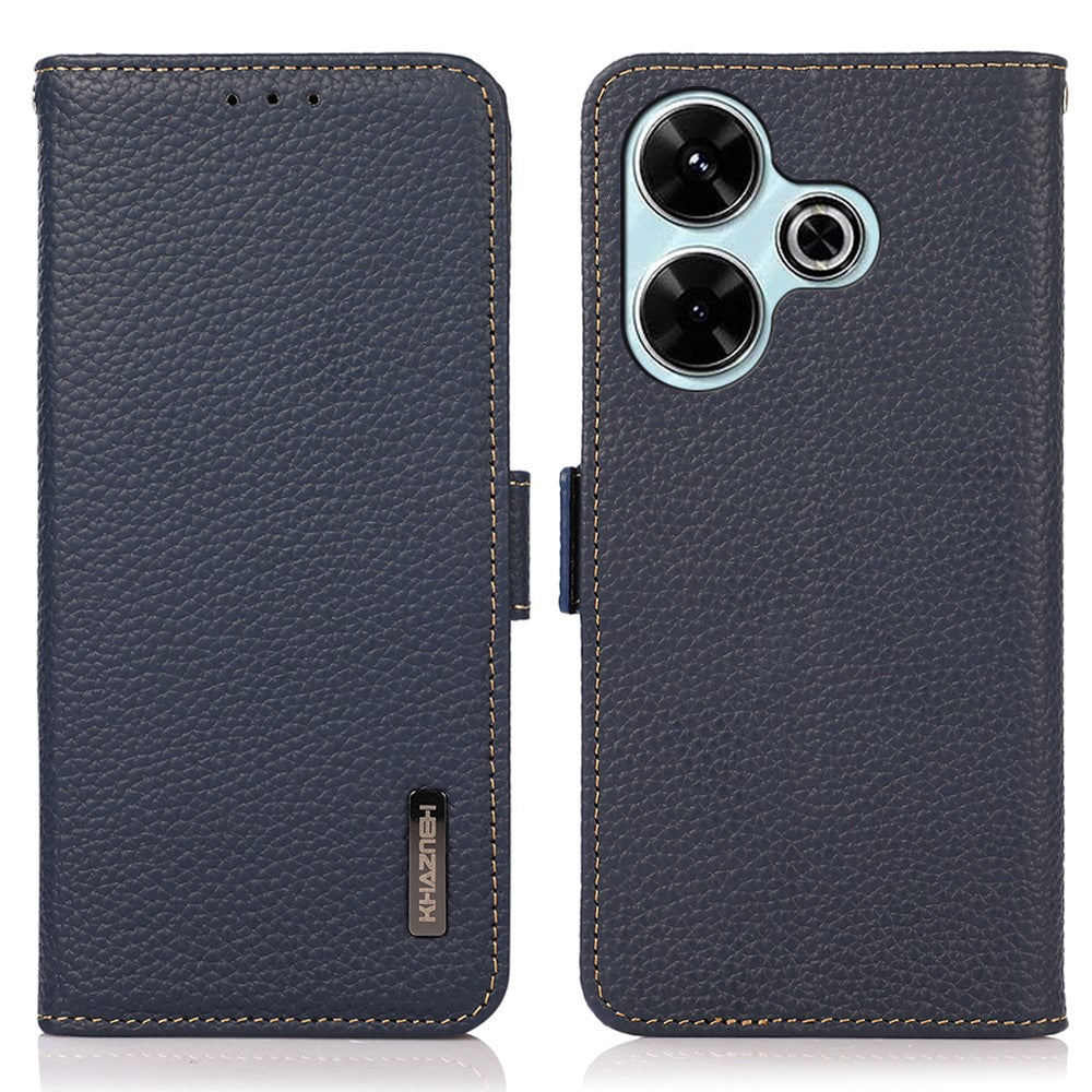 KHAZNEH For Xiaomi Redmi 13 5G / 13 4G Case RFID Blocking Genuine Cow Leather Flip Phone Cover