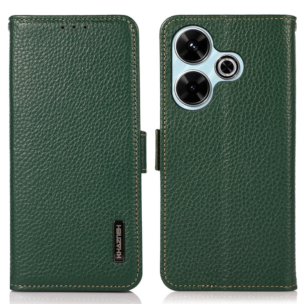 KHAZNEH For Xiaomi Redmi 13 5G / 13 4G Case RFID Blocking Genuine Cow Leather Flip Phone Cover
