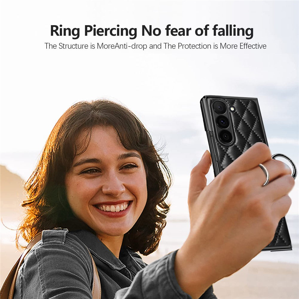 For Samsung Galaxy Z Fold6 5G Case Rhombus Grid Phone Cover with Tempered Glass Film