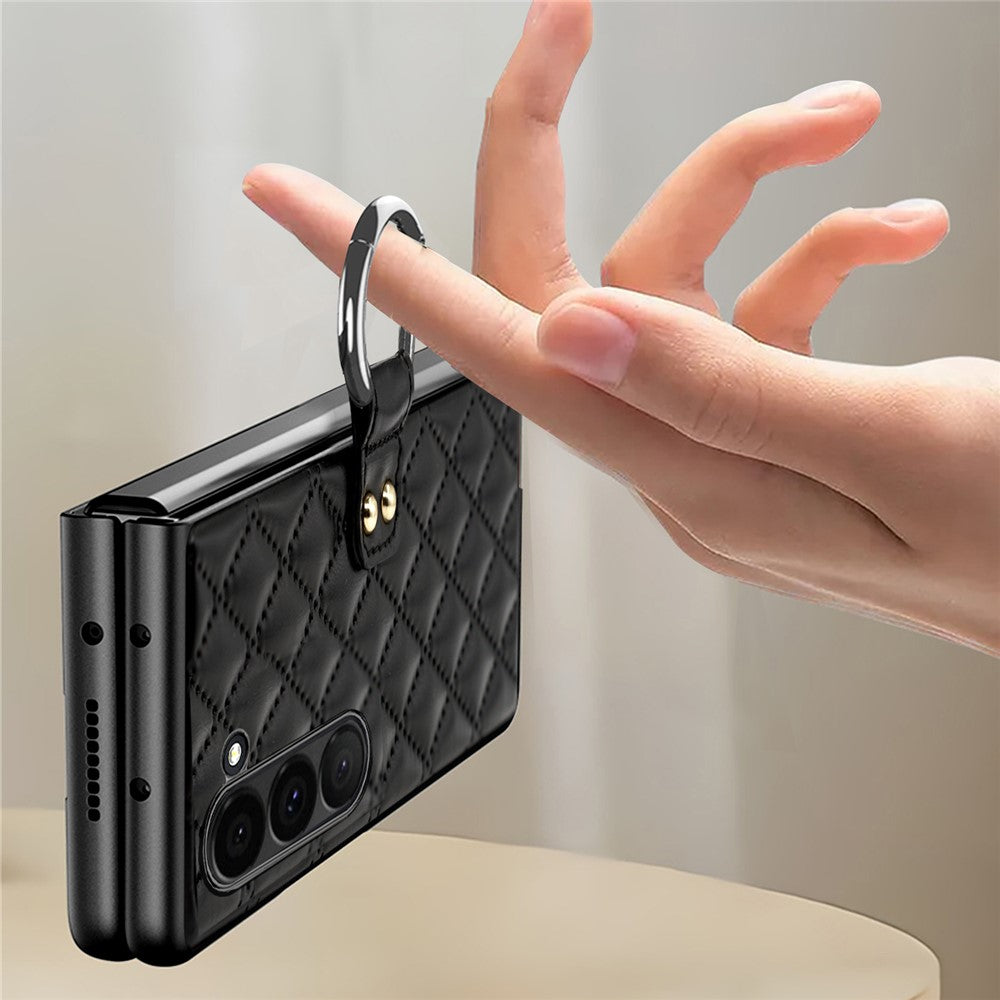 For Samsung Galaxy Z Fold6 5G Case Rhombus Grid Phone Cover with Tempered Glass Film