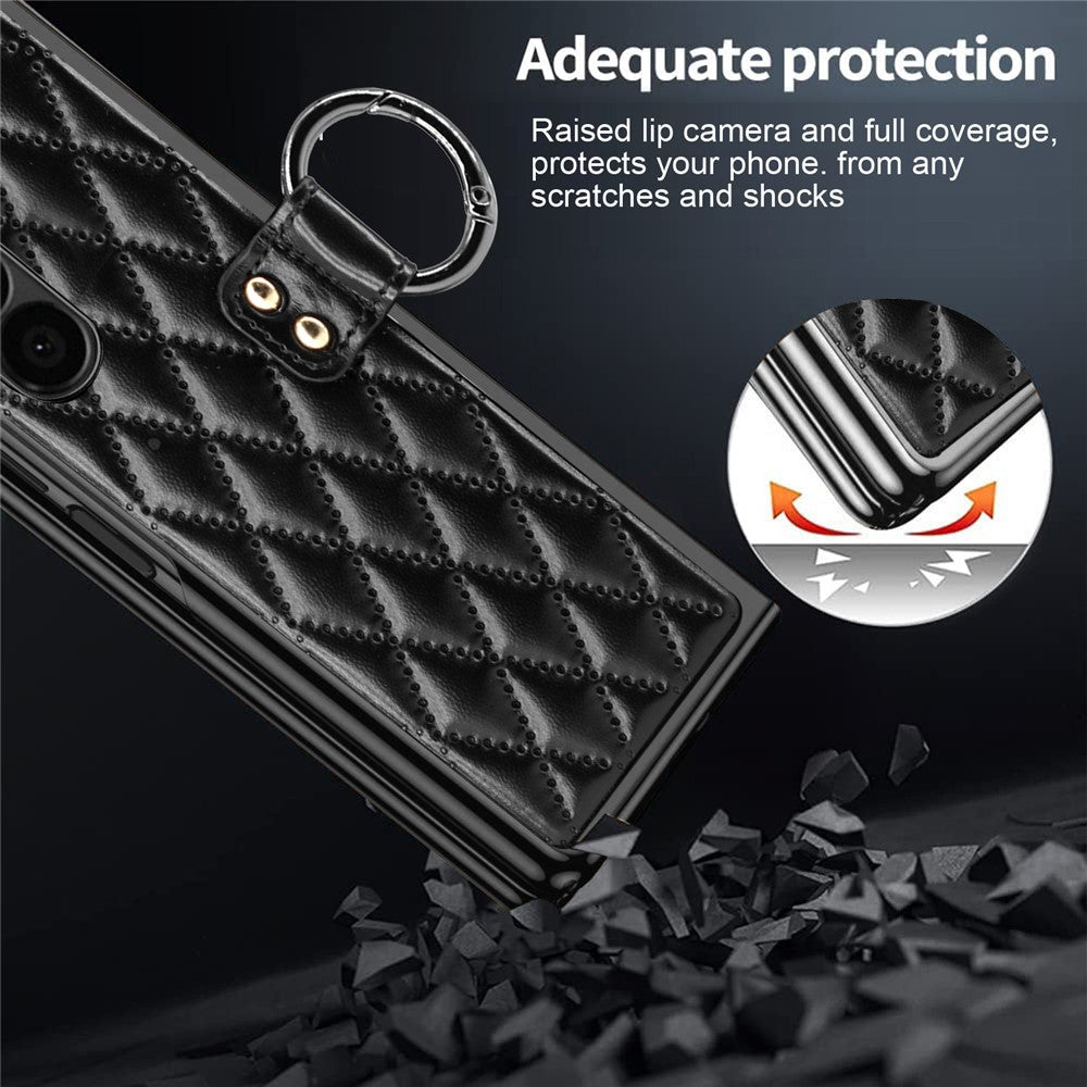 For Samsung Galaxy Z Fold6 5G Case Rhombus Grid Phone Cover with Tempered Glass Film