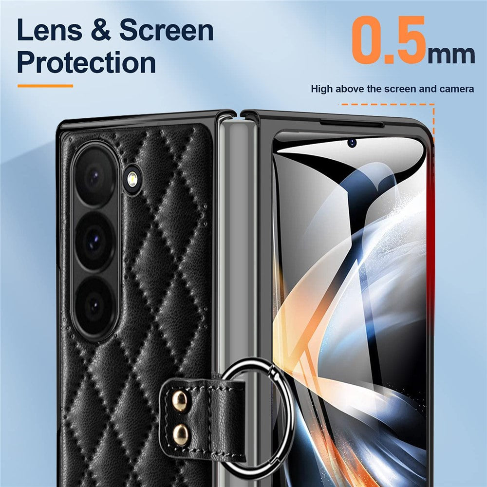 For Samsung Galaxy Z Fold6 5G Case Rhombus Grid Phone Cover with Tempered Glass Film
