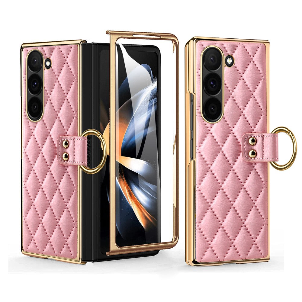 For Samsung Galaxy Z Fold6 5G Case Rhombus Grid Phone Cover with Tempered Glass Film