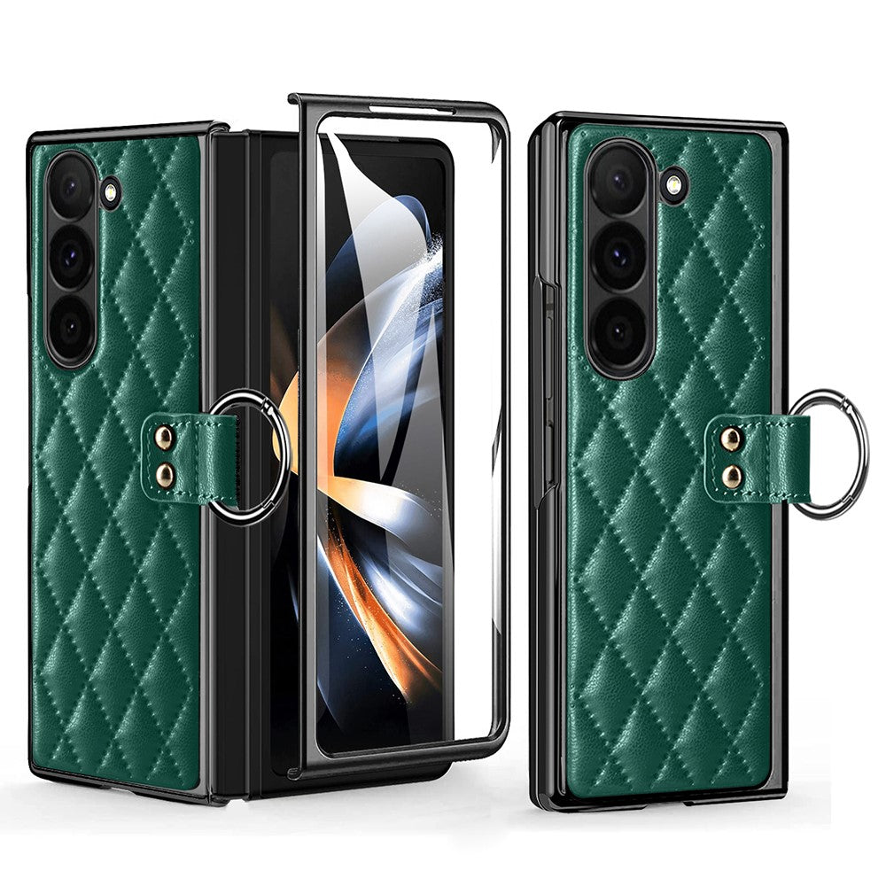 For Samsung Galaxy Z Fold6 5G Case Rhombus Grid Phone Cover with Tempered Glass Film
