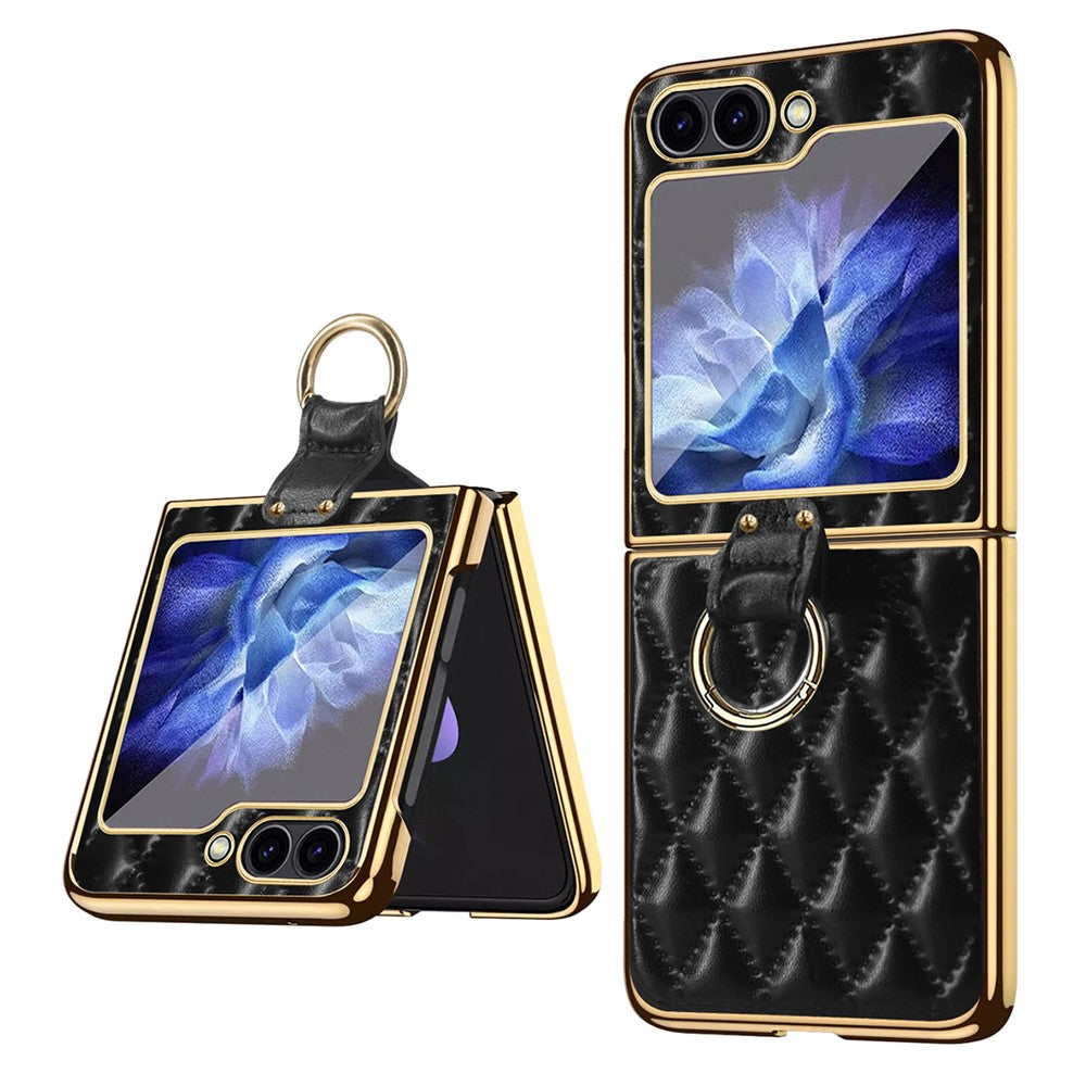 For Samsung Galaxy Z Flip7 FE 5G / Z Flip6 5G Case Rhombus Grid Phone Cover with Tempered Glass Film