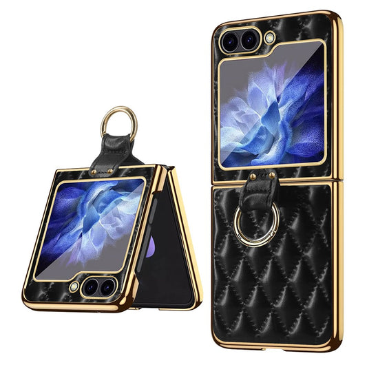 Galaxy Z Flip7 FE 5G / Galaxy Z Flip6 5G – Handyhülle aus Kunststoff und PU-Leder, mit Ständer, mit Displayschutz