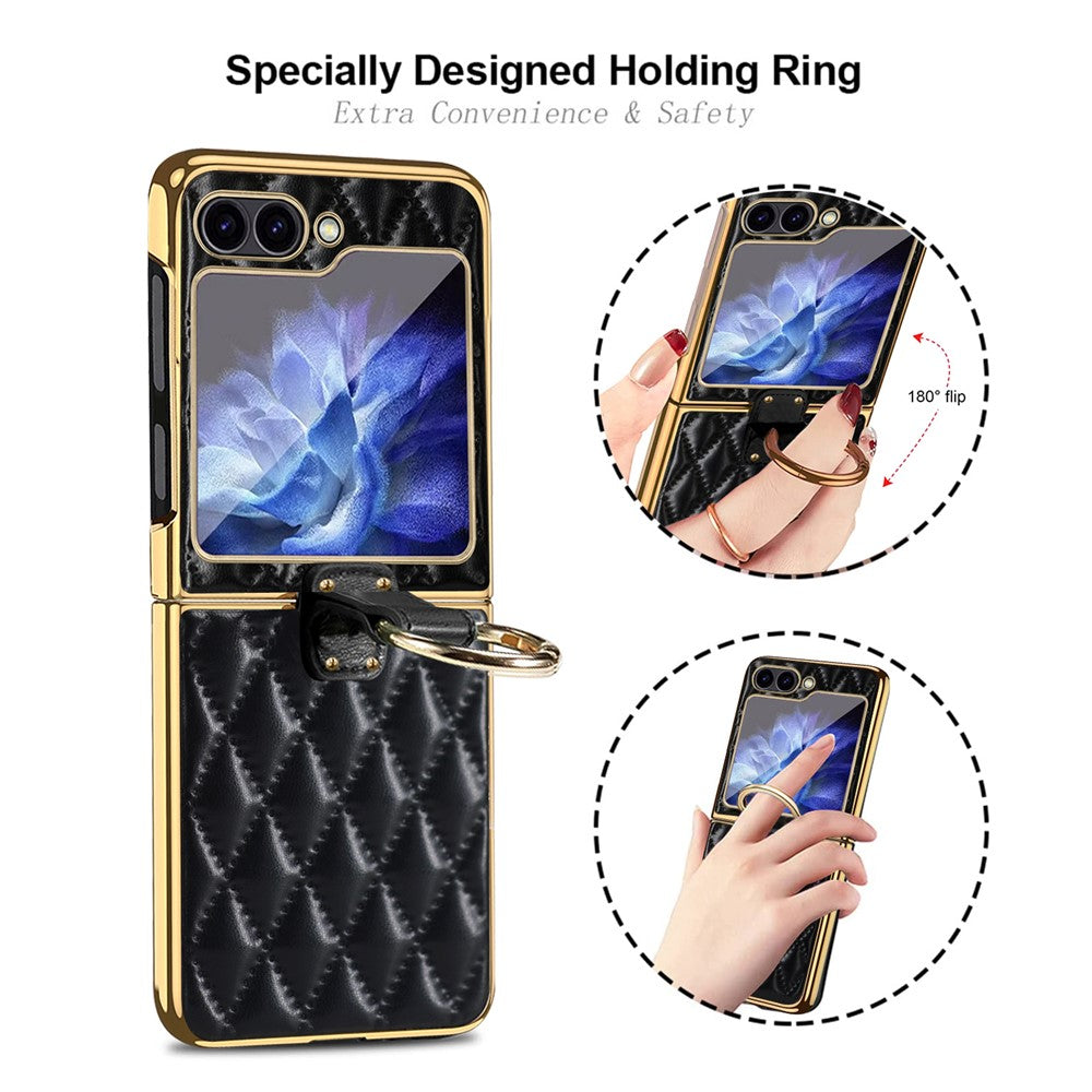 For Samsung Galaxy Z Flip7 FE 5G / Z Flip6 5G Case Rhombus Grid Phone Cover with Tempered Glass Film
