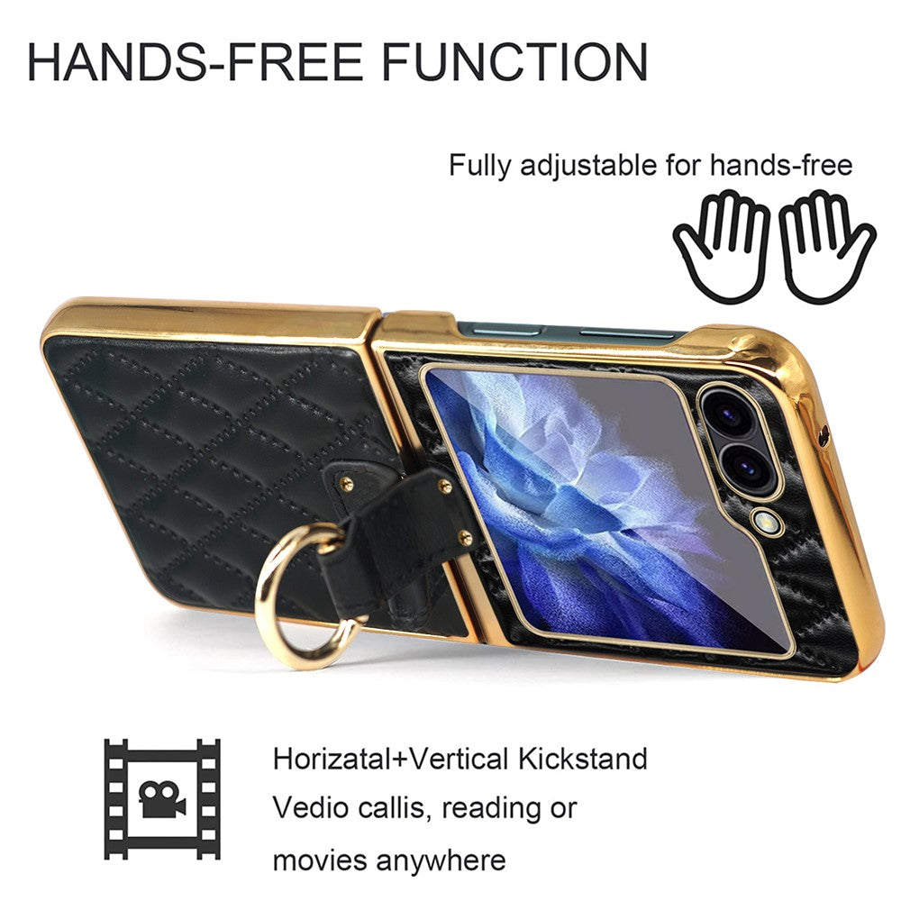 For Samsung Galaxy Z Flip7 FE 5G / Z Flip6 5G Case Rhombus Grid Phone Cover with Tempered Glass Film