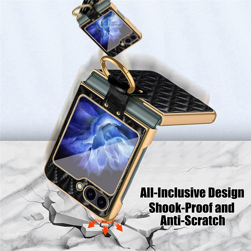 For Samsung Galaxy Z Flip7 FE 5G / Z Flip6 5G Case Rhombus Grid Phone Cover with Tempered Glass Film
