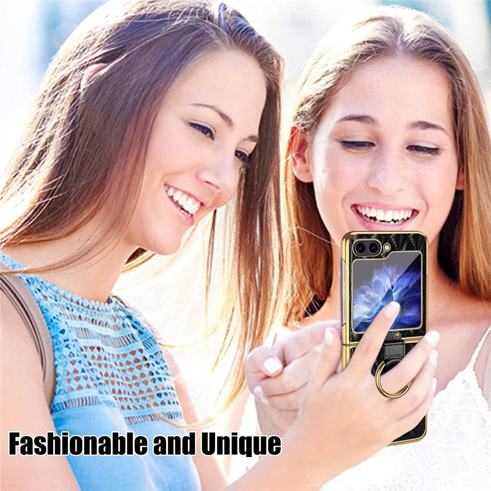 For Samsung Galaxy Z Flip7 FE 5G / Z Flip6 5G Case Rhombus Grid Phone Cover with Tempered Glass Film