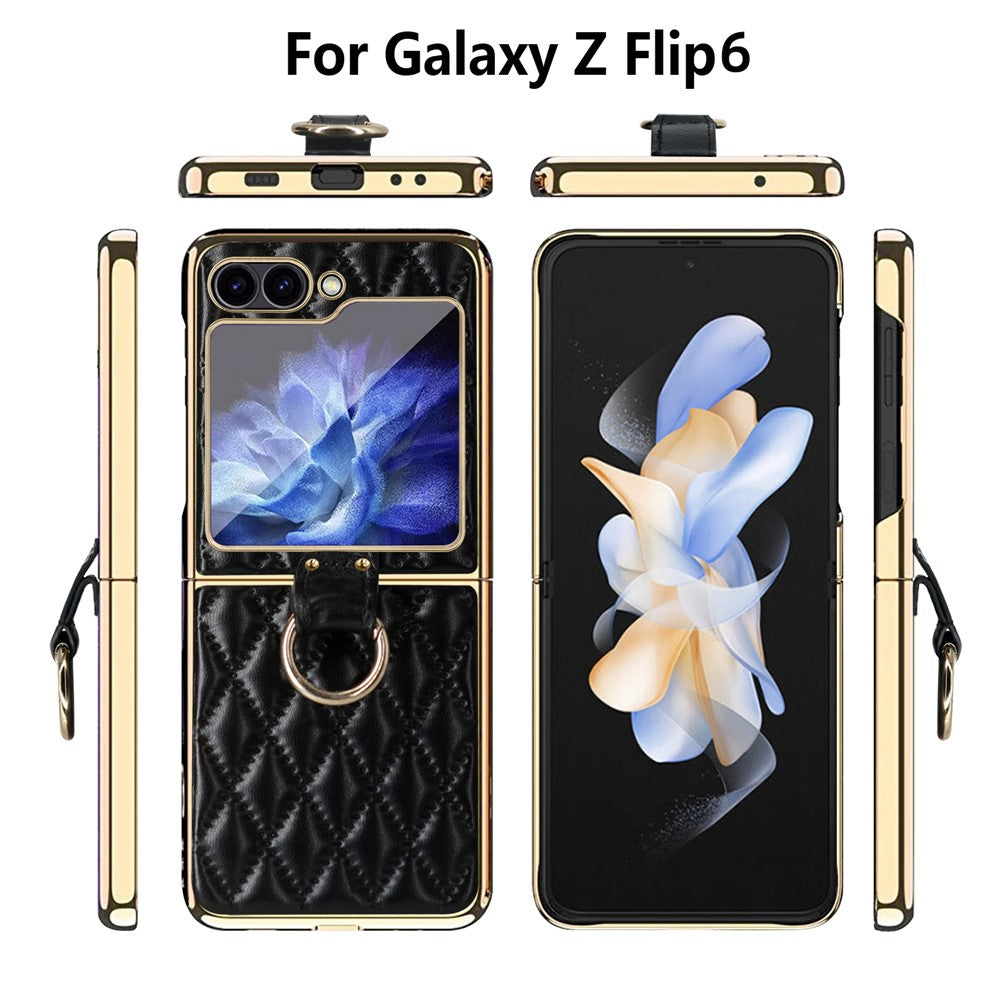 For Samsung Galaxy Z Flip7 FE 5G / Z Flip6 5G Case Rhombus Grid Phone Cover with Tempered Glass Film