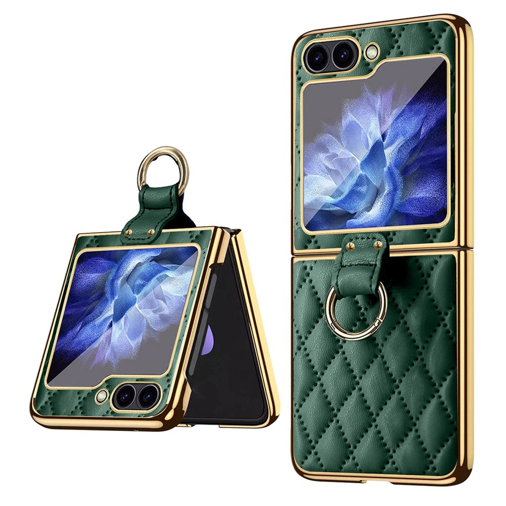 For Samsung Galaxy Z Flip7 FE 5G / Z Flip6 5G Case Rhombus Grid Phone Cover with Tempered Glass Film