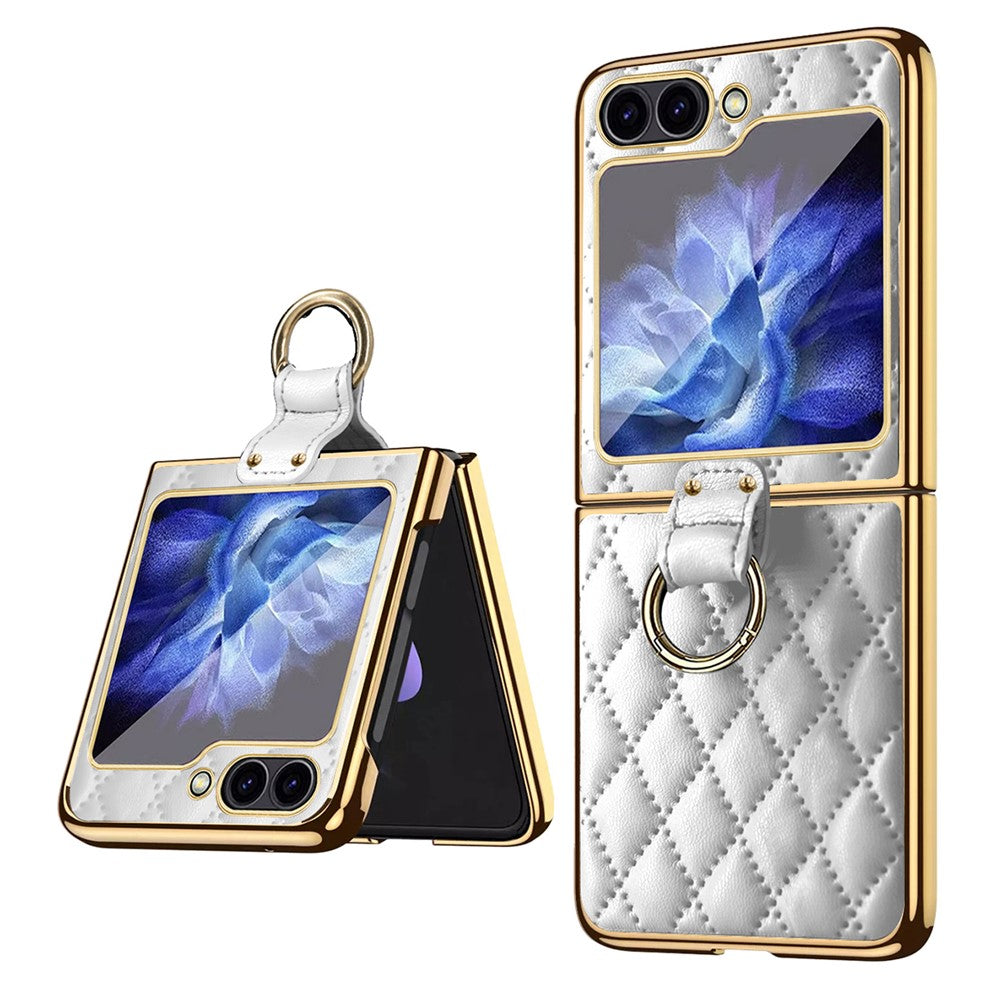 For Samsung Galaxy Z Flip7 FE 5G / Z Flip6 5G Case Rhombus Grid Phone Cover with Tempered Glass Film