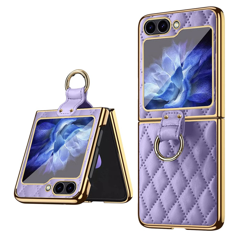For Samsung Galaxy Z Flip7 FE 5G / Z Flip6 5G Case Rhombus Grid Phone Cover with Tempered Glass Film