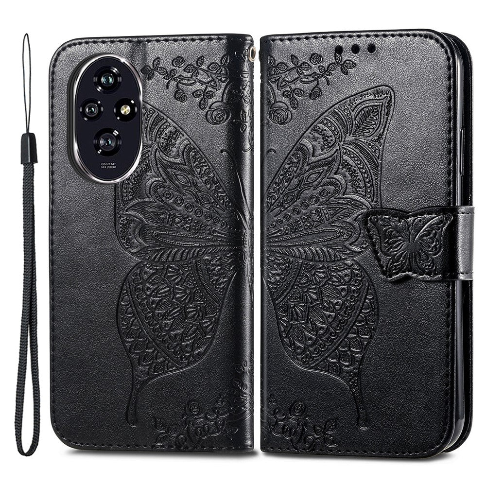 For Honor 200 5G Case Butterfly PU Leather Phone Cover Card Slots Stand Flip