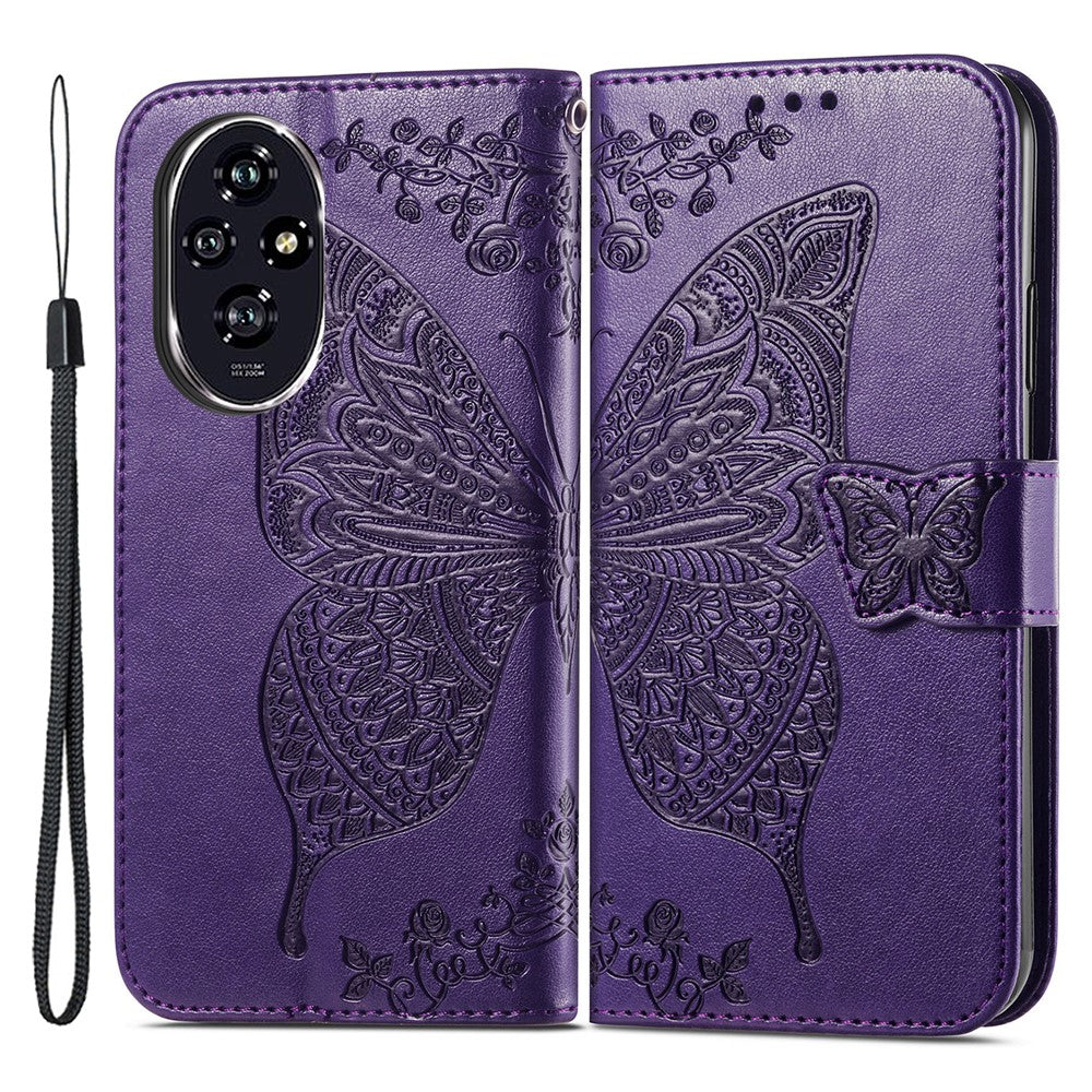 For Honor 200 5G Case Butterfly PU Leather Phone Cover Card Slots Stand Flip