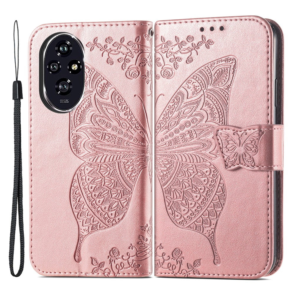 For Honor 200 5G Case Butterfly PU Leather Phone Cover Card Slots Stand Flip