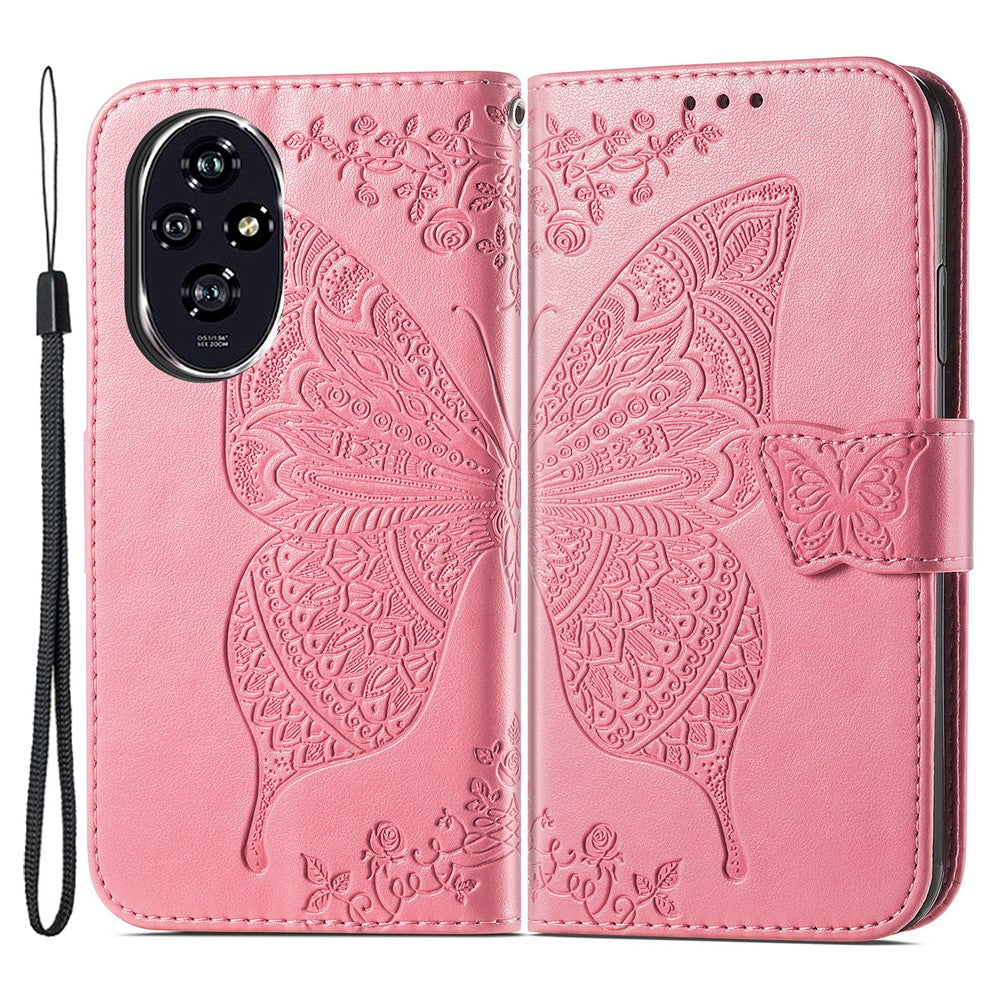 For Honor 200 Pro 5G Case Wallet PU Leather Phone Cover Imprinted Butterfly Flower