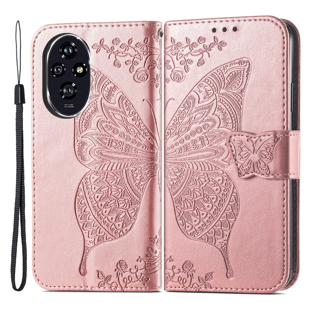 For Honor 200 Pro 5G Case Wallet PU Leather Phone Cover Imprinted Butterfly Flower