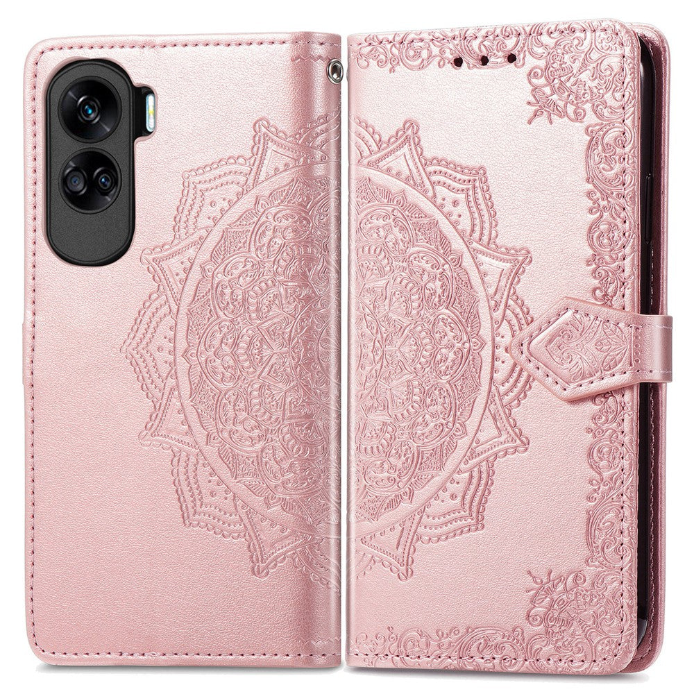 Honor 90 Lite 5G Wallet-Handyhülle – Aus geprägtem Mandala-Leder, mit Magnetverschluss & Klappverschluss
