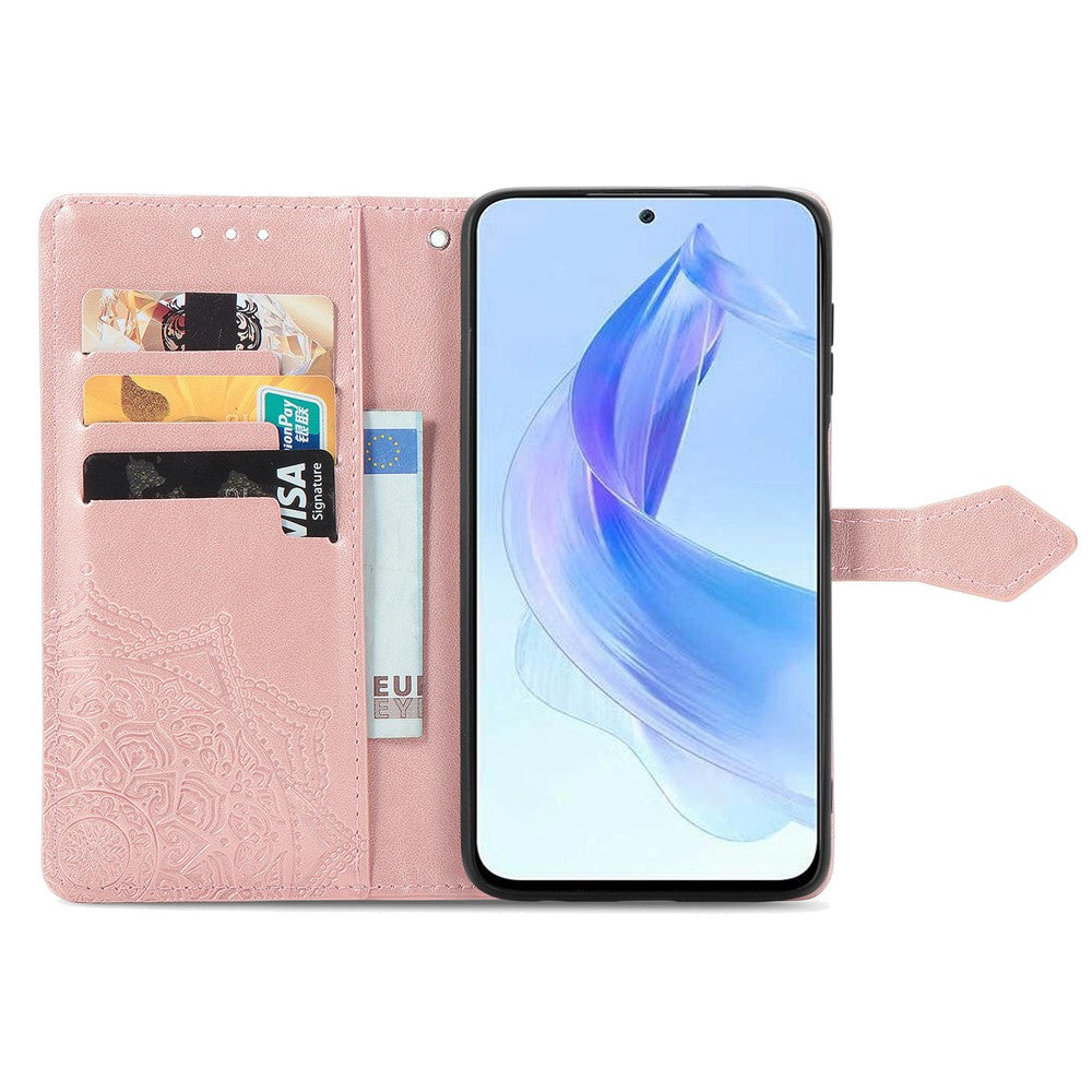 Honor 90 Lite 5G Wallet-Handyhülle – Aus geprägtem Mandala-Leder, mit Magnetverschluss & Klappverschluss