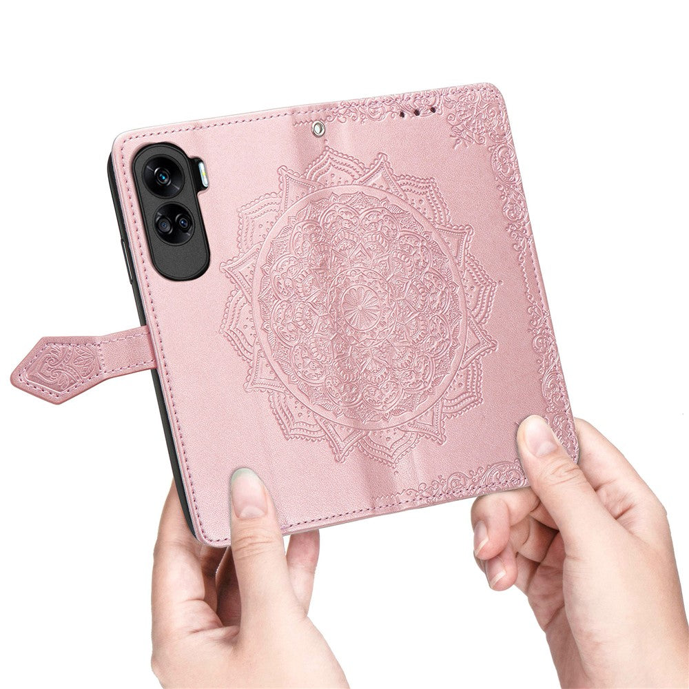 Honor 90 Lite 5G Wallet-Handyhülle – Aus geprägtem Mandala-Leder, mit Magnetverschluss & Klappverschluss