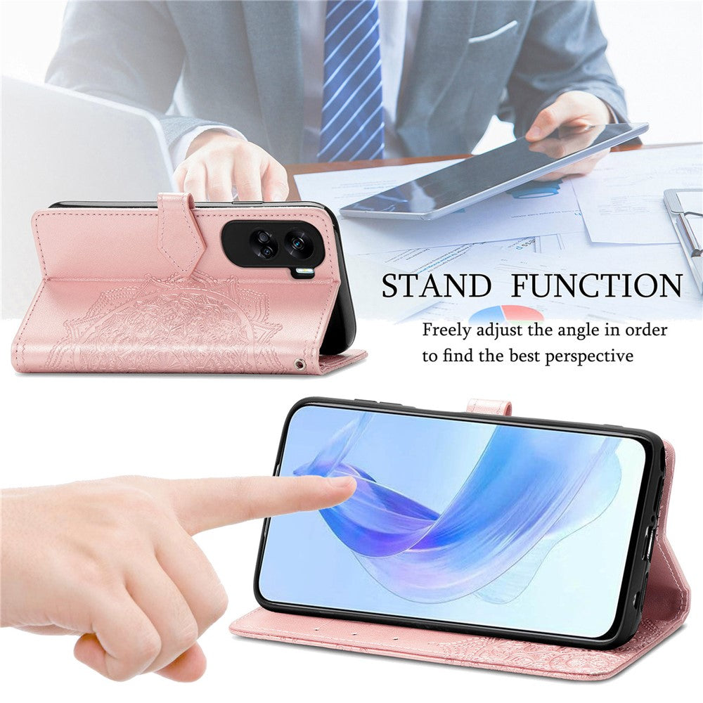 Honor 90 Lite 5G Wallet-Handyhülle – Aus geprägtem Mandala-Leder, mit Magnetverschluss & Klappverschluss