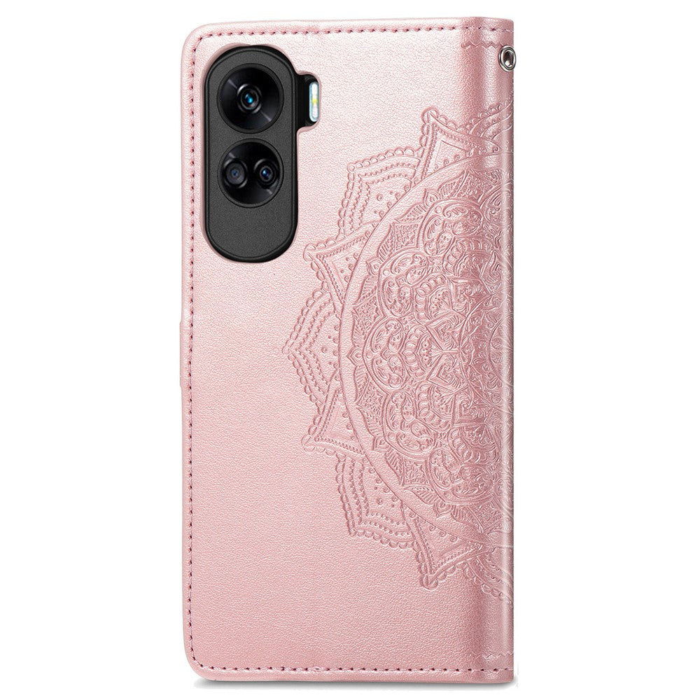 Honor 90 Lite 5G Wallet-Handyhülle – Aus geprägtem Mandala-Leder, mit Magnetverschluss & Klappverschluss