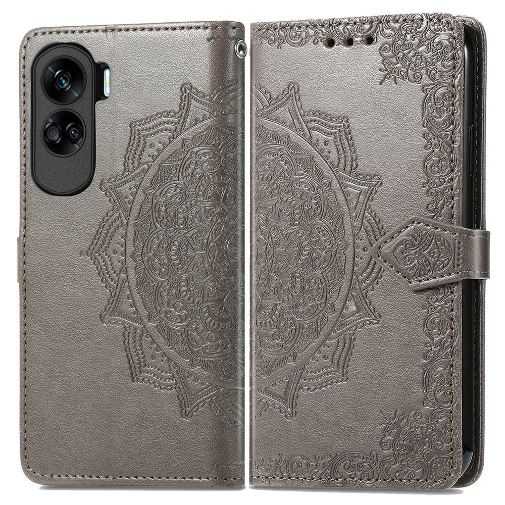 Honor 90 Lite 5G Wallet-Handyhülle – Aus geprägtem Mandala-Leder, mit Magnetverschluss & Klappverschluss