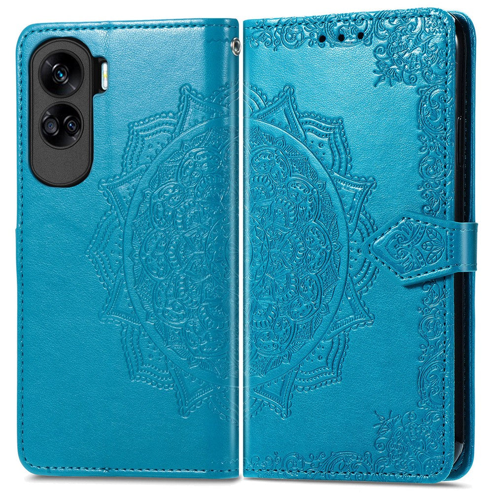 Honor 90 Lite 5G Wallet-Handyhülle – Aus geprägtem Mandala-Leder, mit Magnetverschluss & Klappverschluss