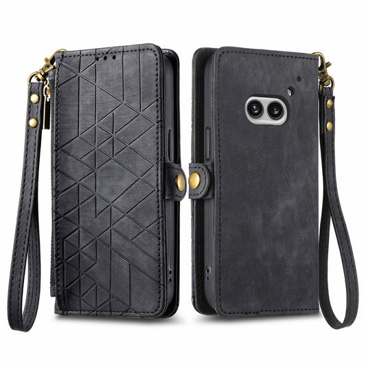 Nothing Phone (2a) Plus / Phone (2a) Wallet-Handyhülle – Aus Leder & geometrischen Linien, mit Tragegurt