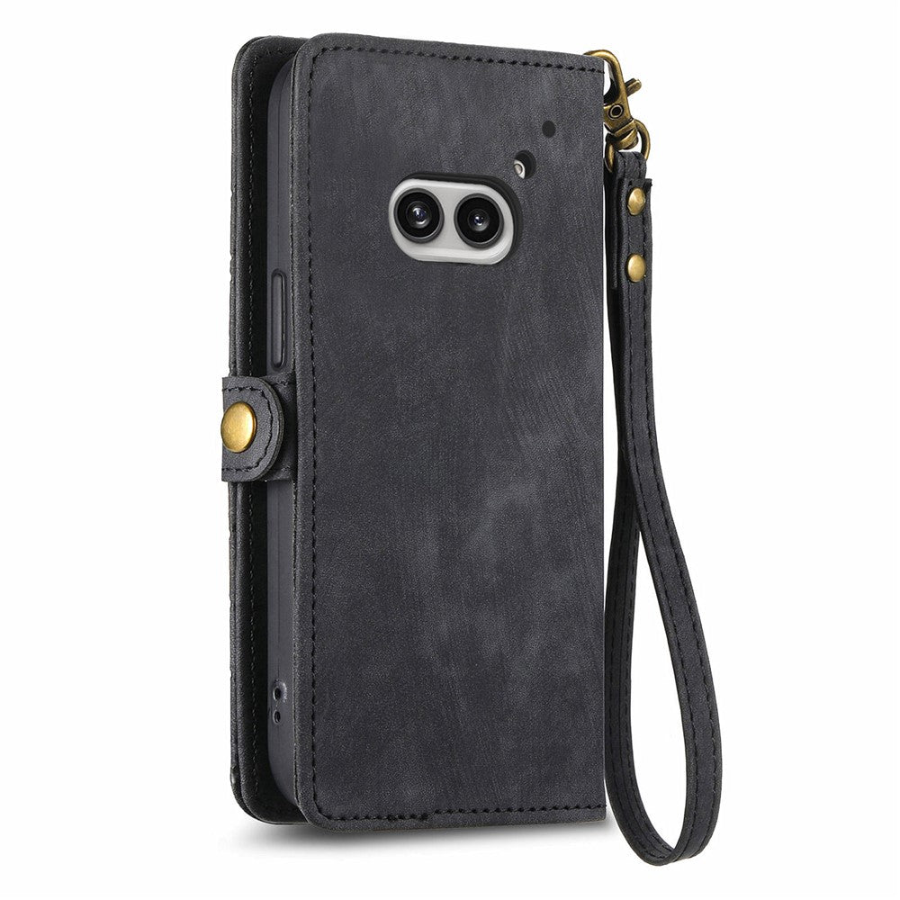 Nothing Phone (2a) Plus / Phone (2a) Wallet-Handyhülle – Aus Leder & geometrischen Linien, mit Tragegurt