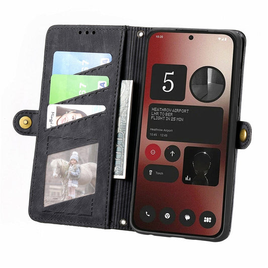 Nothing Phone (2a) Plus / Phone (2a) Wallet-Handyhülle – Aus Leder & geometrischen Linien, mit Tragegurt