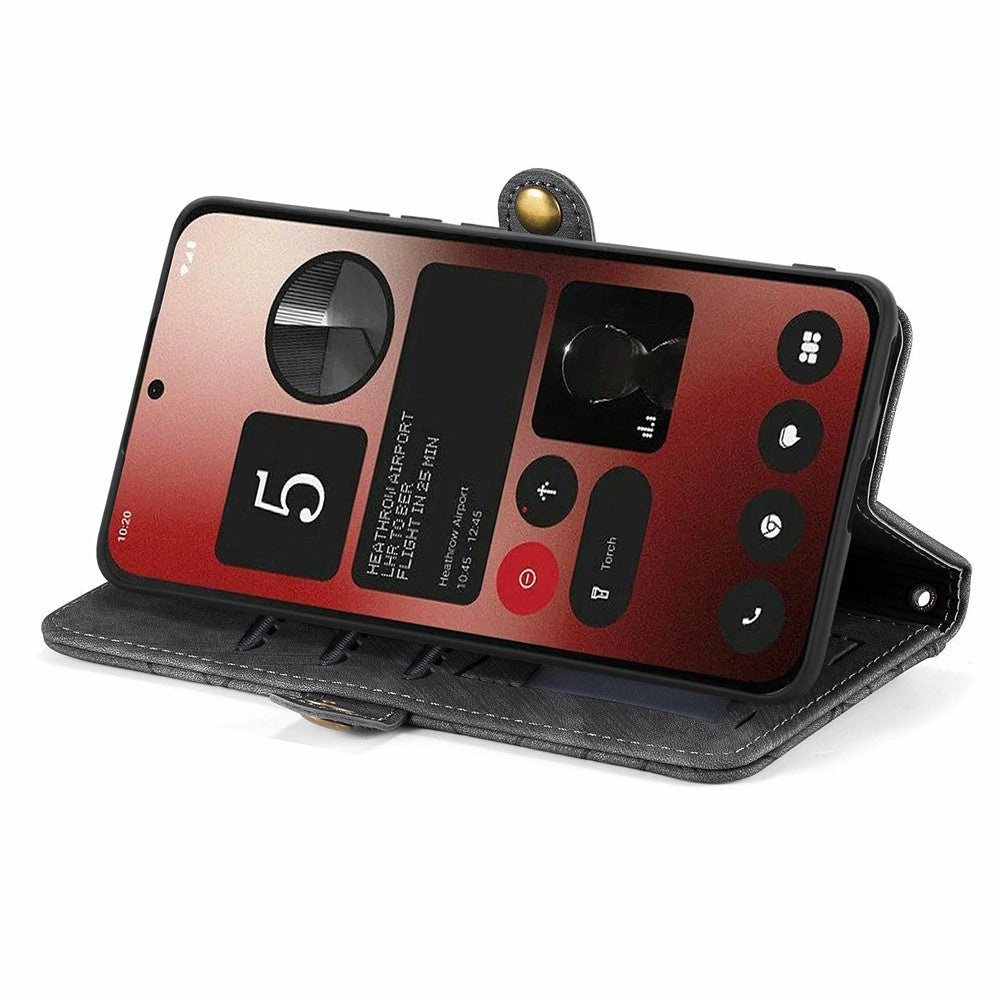 Nothing Phone (2a) Plus / Phone (2a) Wallet-Handyhülle – Aus Leder & geometrischen Linien, mit Tragegurt