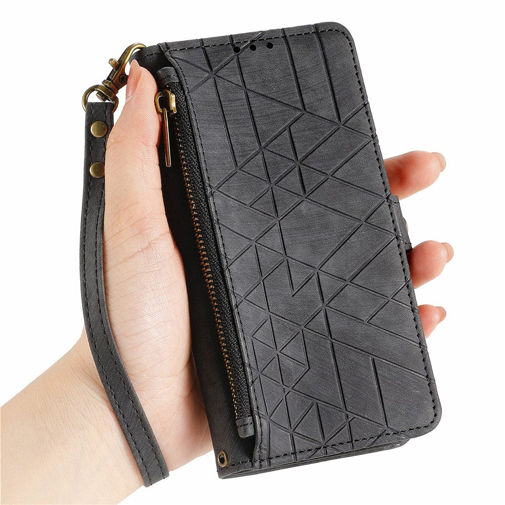 Nothing Phone (2a) Plus / Phone (2a) Wallet-Handyhülle – Aus Leder & geometrischen Linien, mit Tragegurt