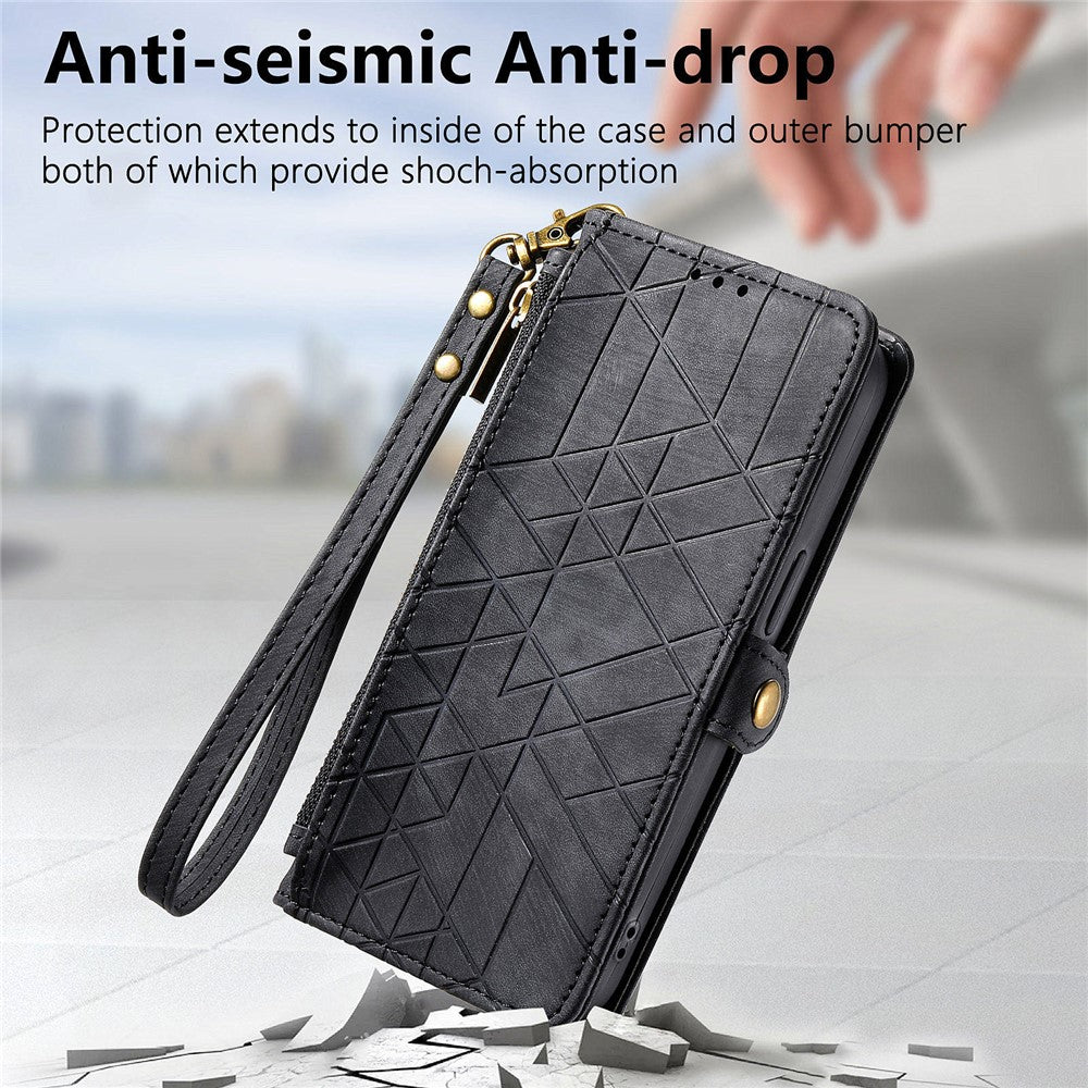 Nothing Phone (2a) Plus / Phone (2a) Wallet-Handyhülle – Aus Leder & geometrischen Linien, mit Tragegurt