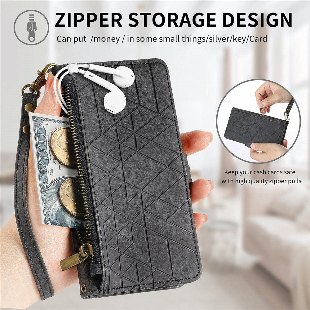 Nothing Phone (2a) Plus / Phone (2a) Wallet-Handyhülle – Aus Leder & geometrischen Linien, mit Tragegurt