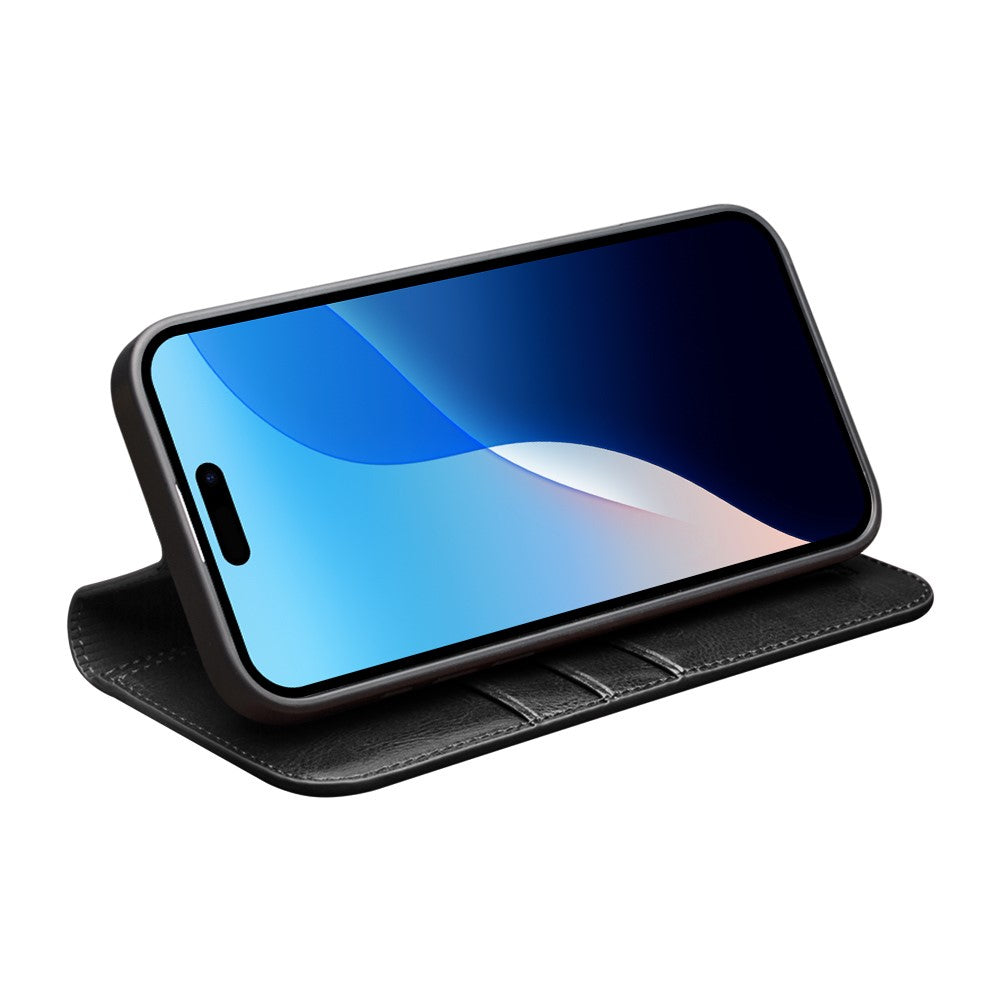 iPhone 16 Pro Echtleder-Handyhülle – Geldbörse & Standfunktion
