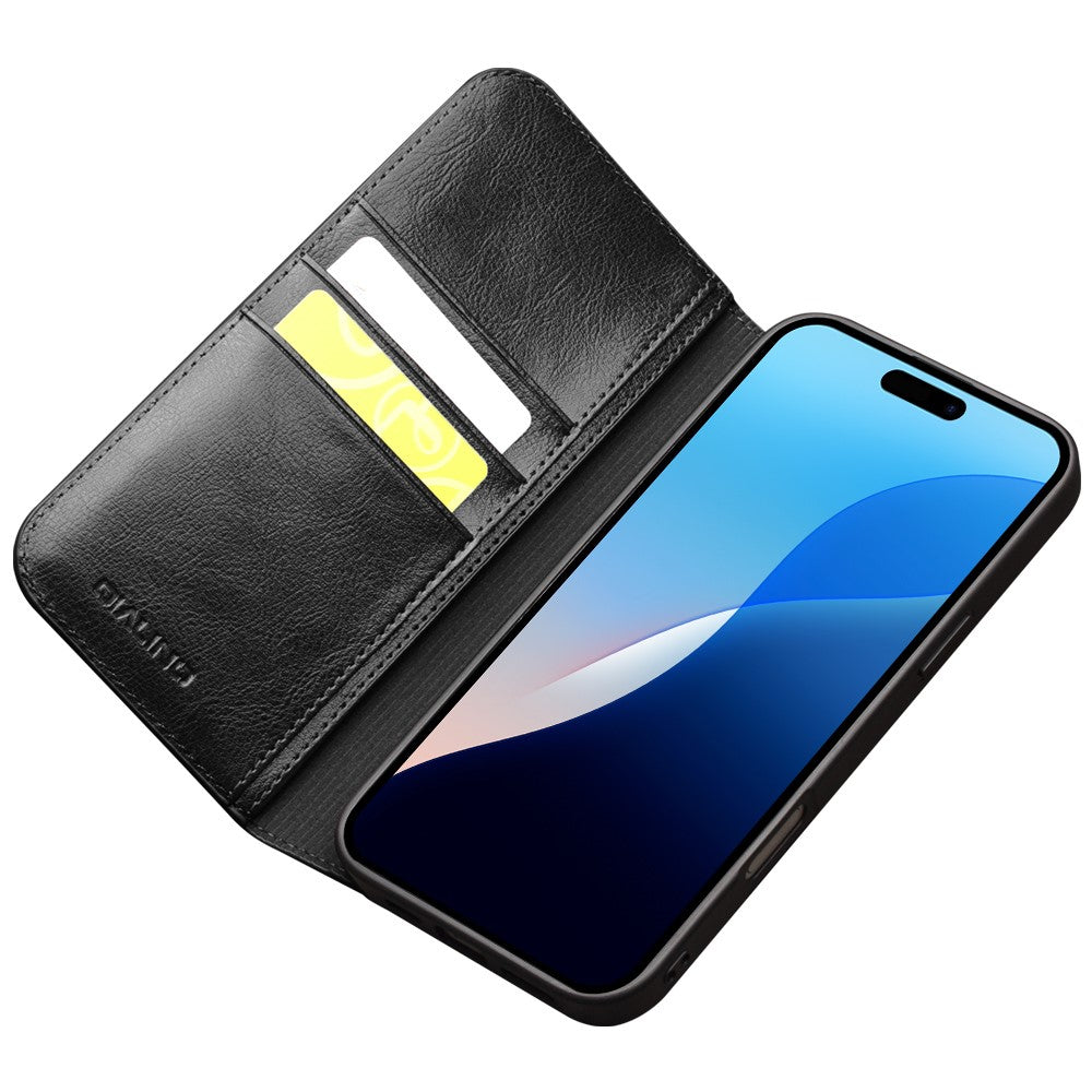 iPhone 16 Pro Echtleder-Handyhülle – Geldbörse & Standfunktion