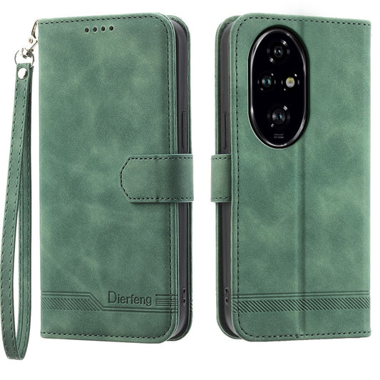 Honor 200 Pro 5G Handyhülle – DIERFENG DF-03 Lines bedruckte Brieftaschen- aus Leder