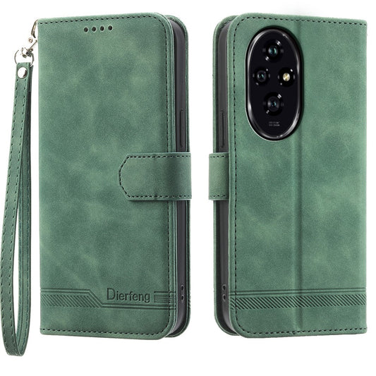 Honor 200 5G Handyhülle – DIERFENG DF-03 Brieftaschen- aus bedrucktem Leder mit Linien-Motiv