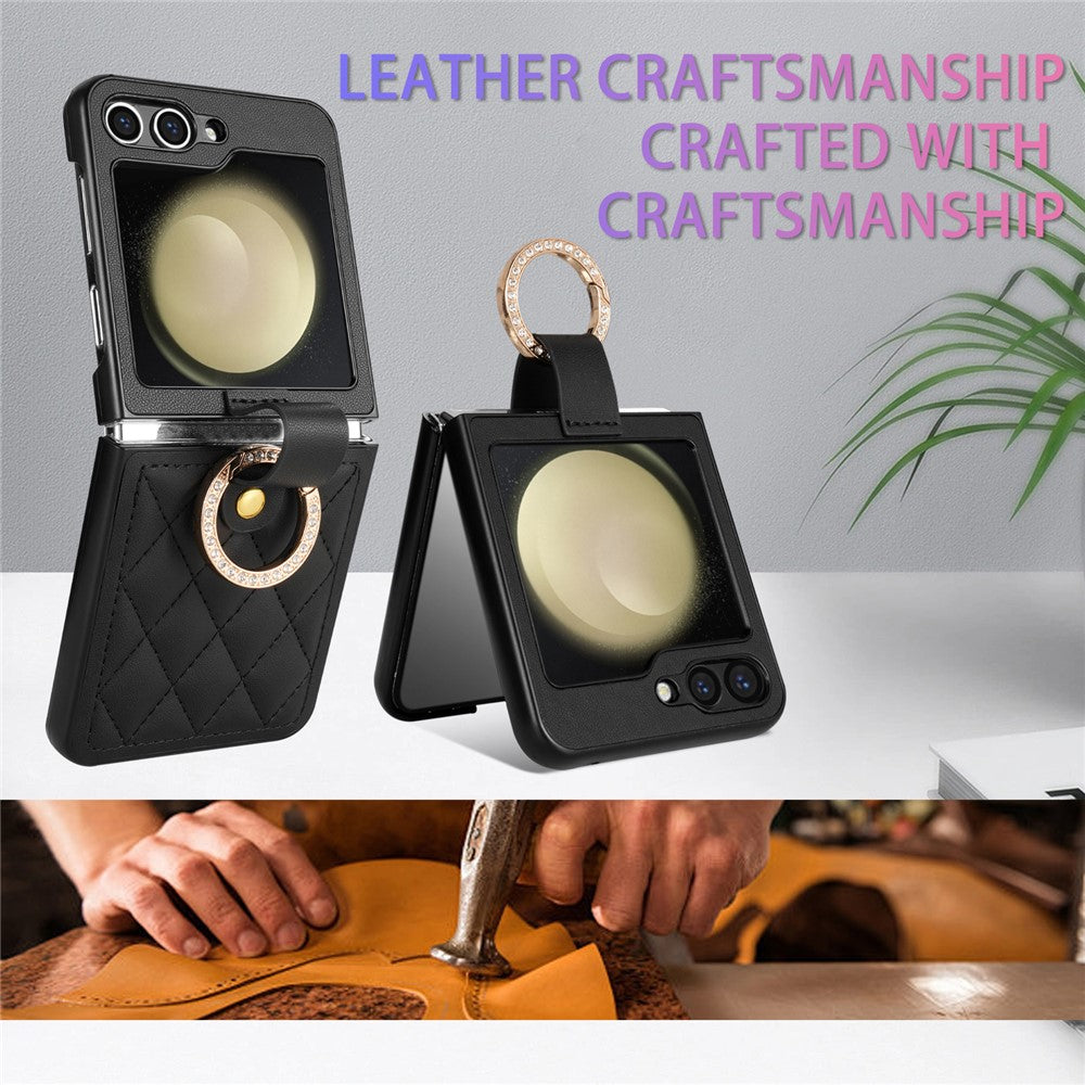 CSJ-P2 For Samsung Galaxy Z Flip7 FE 5G / Z Flip6 5G / Z Flip5 5G Case Stitching Leather Phone Cover Ring Kickstand
