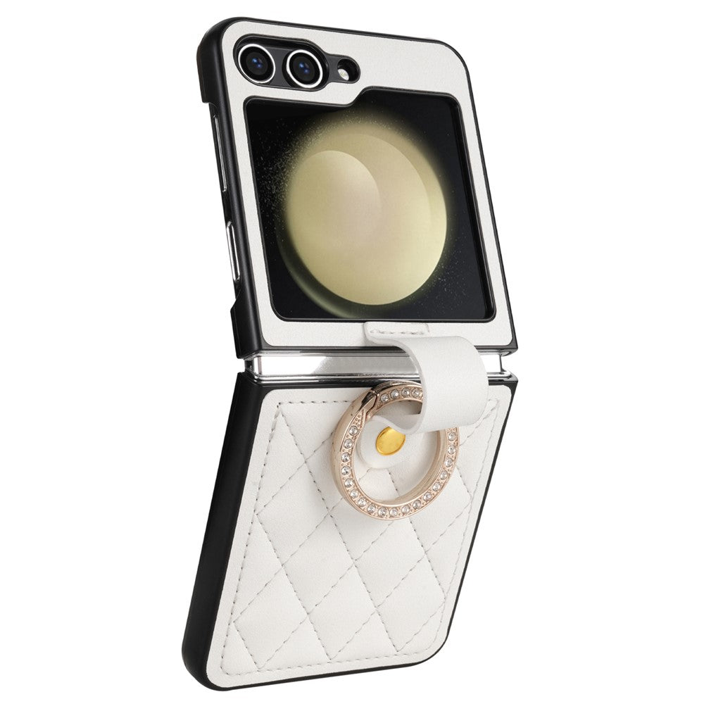 CSJ-P2 For Samsung Galaxy Z Flip7 FE 5G / Z Flip6 5G / Z Flip5 5G Case Stitching Leather Phone Cover Ring Kickstand