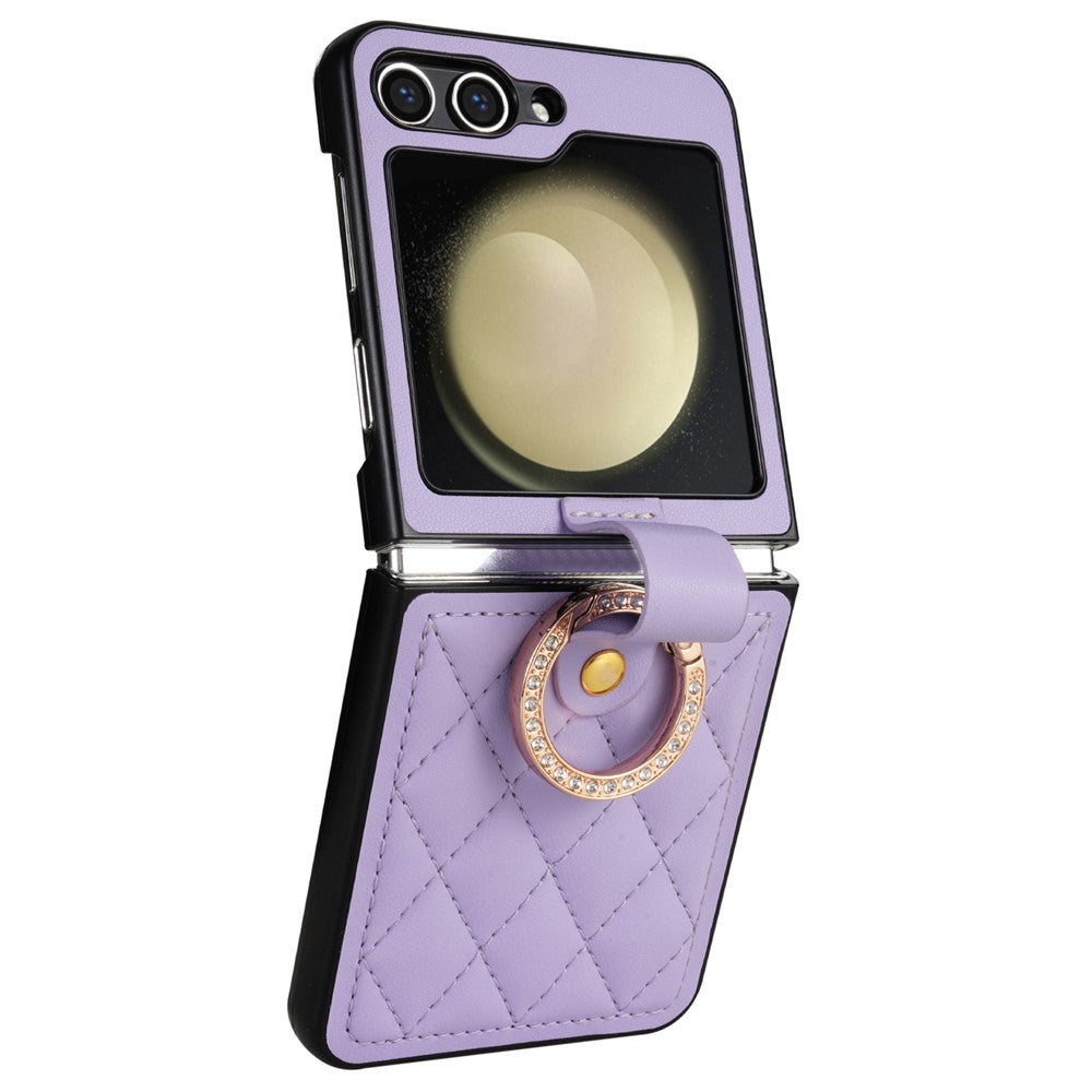 CSJ-P2 For Samsung Galaxy Z Flip7 FE 5G / Z Flip6 5G / Z Flip5 5G Case Stitching Leather Phone Cover Ring Kickstand