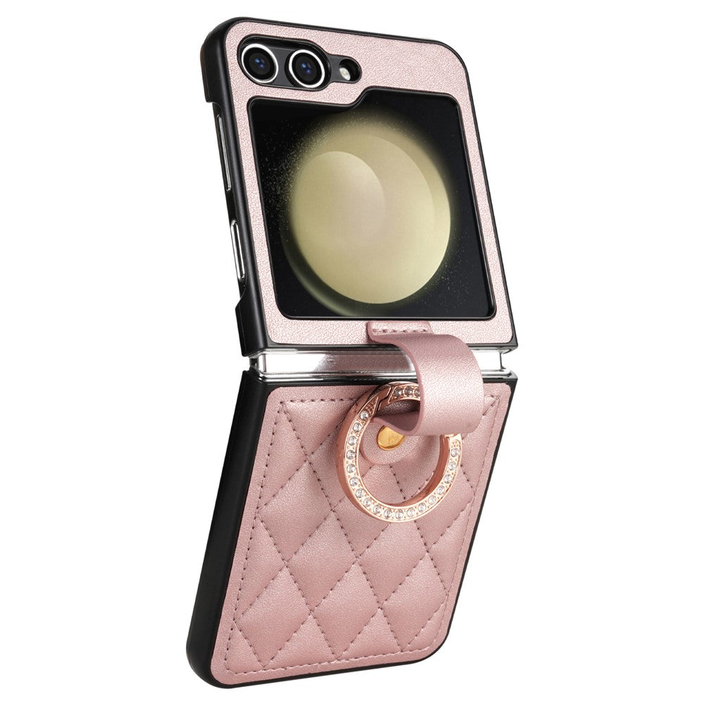 CSJ-P2 For Samsung Galaxy Z Flip7 FE 5G / Z Flip6 5G / Z Flip5 5G Case Stitching Leather Phone Cover Ring Kickstand